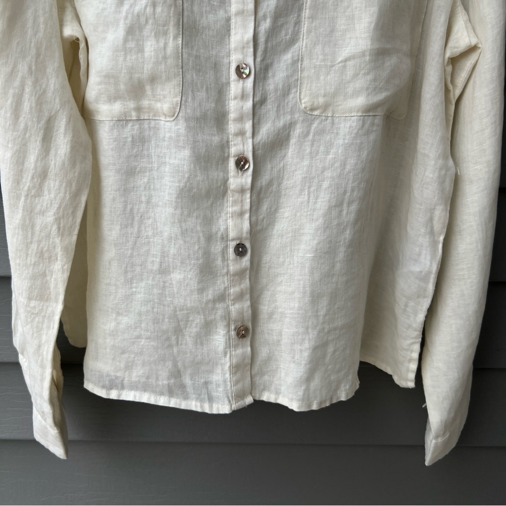 Rachel Zoe Linen Button Down Shirt Women’s Medium Off-White Long Sleeve Coastal - Picture 3 of 9
